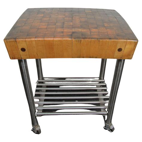 Butcher Block Table of industrial maple with steel legs For Sale at 1stDibs