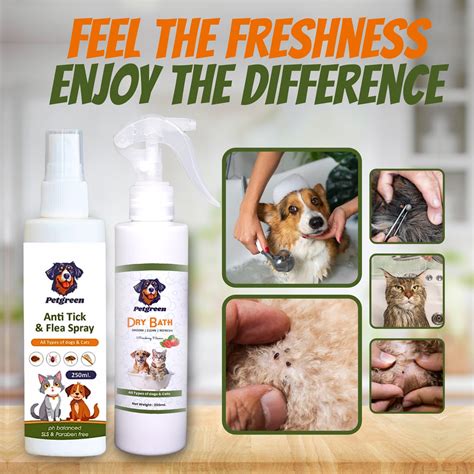 Petgreenn Dry Bath and Anti tick and flea Spray (Dog and Cats ) COMBOO ...