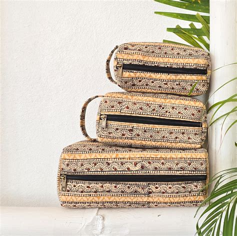 Travel Utility Multipurpose Pouches Pack Of 3 Kalamkari Flower Creeper ...