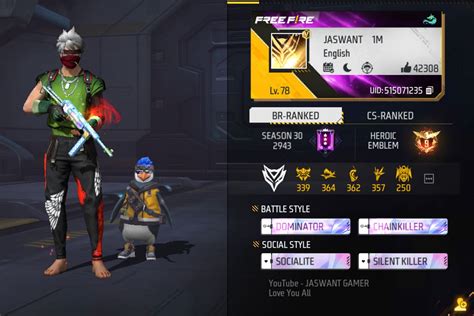 Jaswant Gamer's Free Fire MAX ID, stats, headshots, and YouTube ...