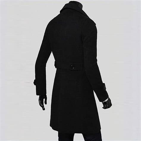 Buy FSAHJKEE Mens Single Breasted Trench Coat Winter Wool Blend Pea ...