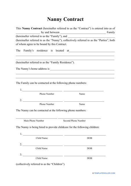 Nanny Contract Template - Fill Out, Sign Online and Download PDF ...