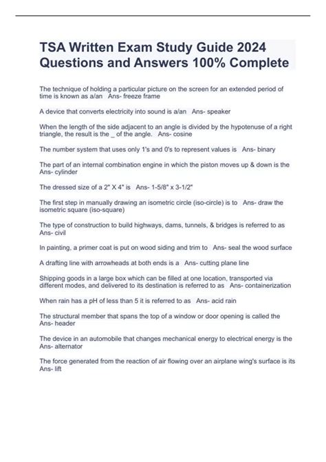 TSA Written Exam Study Guide 2024 Questions and Answers 100% Complete ...