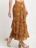Brown Floral Chiffon Maxi Skirt