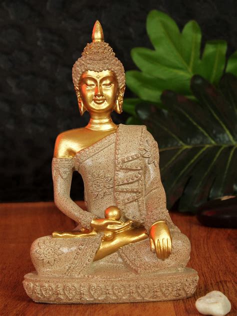 Buy | Gold Toned Decorative Meditating Buddha Idol | Tied Ribbons