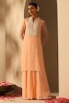 Buy Orange Georgette Pearls Mandarin Chanda Butti Embroidered Kurta ...