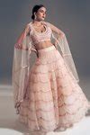 Buy Pink Organza, Net Scallop U Neck Embroidered Lehenga Set For Women ...