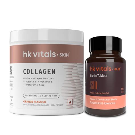 HealthKart hk vitals Marine Collagen Supplement (Orange, 200g) & Biotin ...