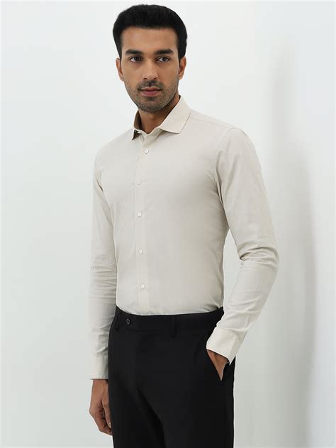Buy WES Formals Beige Ultra Slim-Fit Cotton Blend Shirt from Westside