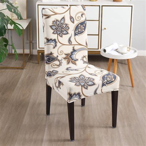 Elastic Stretchable Dining Chair Cover, Cream Blue Flowers – HOKIPO ...