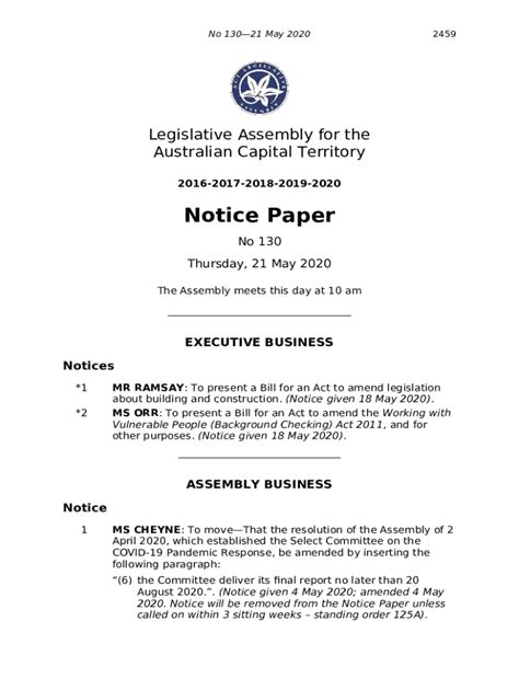 LEGISLATIVE ASSEMBLY NOTICES AND ORDERS OF ... Doc Template | pdfFiller