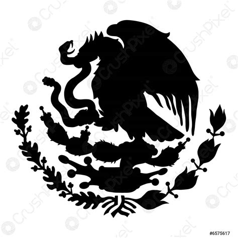 Mexican flag emblem Black silhouette Mexican coat arms with eagle ...