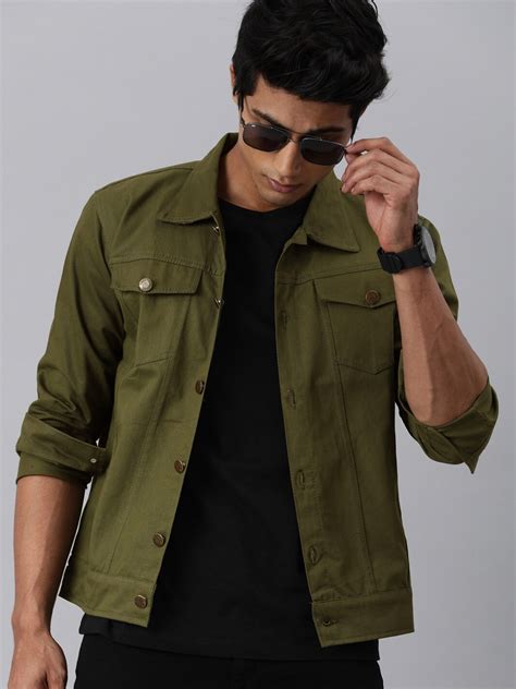 Buy VOXATI Men Olive Green Denim Jacket - Jackets for Men 18976038 | Myntra