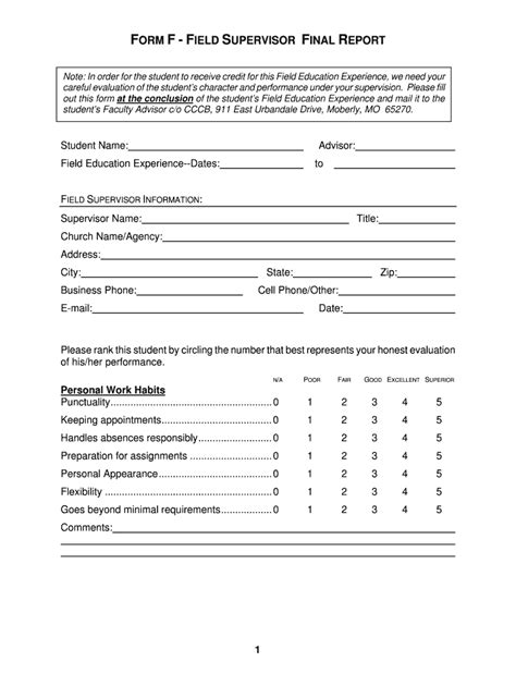 Fillable Online cccb FORM FIELD SUPERVISOR FINAL REPORT Fax Email Print ...