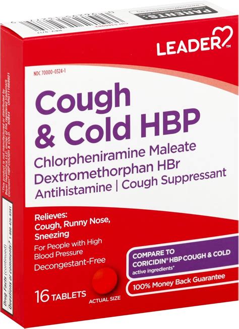 Amazon.com: Leader Cough and Cold HBP Medicine, Decongestant-Free Antihistamine, Cough ...