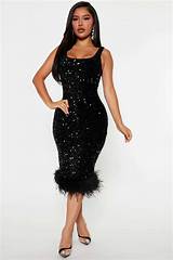 Hollie Sequin Midi Dress - Black - Womens Fashion Dresses