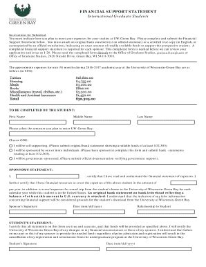 Fillable Online uwgb FINANCIAL SUPPORT STATEMENT International Graduate ...