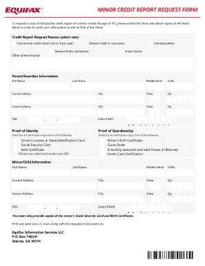 Fillable Online assets.equifax.comassetspersonalMINOR CREDIT REPORT ...