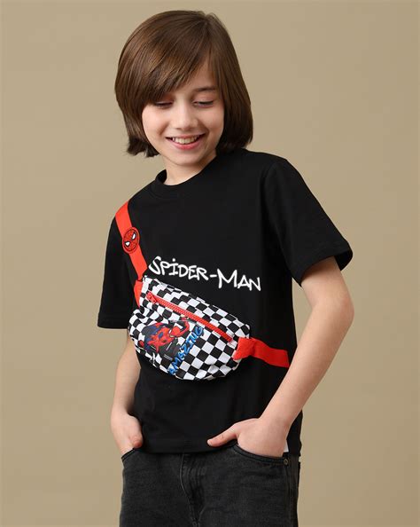Spiderman Graphic Printed Regular Fit Tshirt with pouch bag For Boys ...
