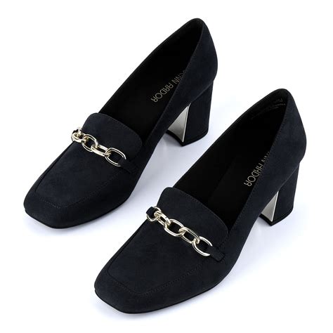 JENN ARDOR Chain Loafer for Women Chunky High Heel Loafer Pumps Classic ...