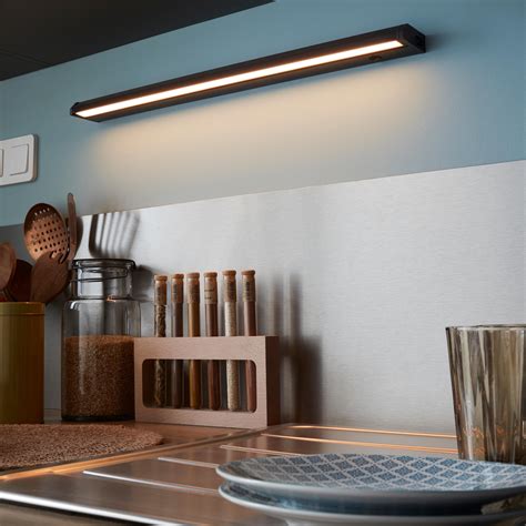 Réglette led intégrée Poria L.60 cm, 6.5 W, blanc chaud / neutre, noir ...