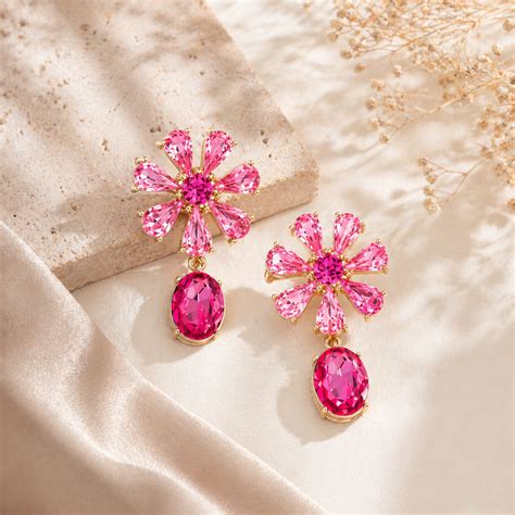 Pink Crystal Floral Drop Earring – Mode & Minimal