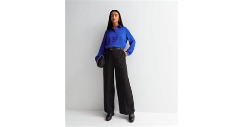 Petite Blue Satin Long Sleeve Oversized Shirt | New Look