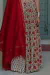 Buy Red Chanderi, Muslin Embroidery, Zari V-neck Printed Lehenga Set ...