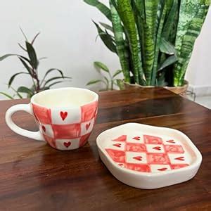DIVYAKALAA Handpainted Ceramic Tea Cup & Saucer Set | 300 mL, Microwave ...
