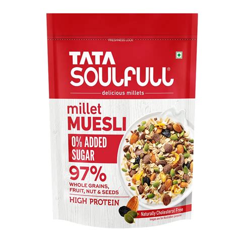 Tata Soulfull Millet Muesli, 0% Added Sugar, 500g, 97% Whole Grains ...