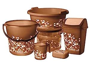 Woxxin DottedPrint 6 Pieces Unbreakable Virgin Plastic Bathroom Bucket ...