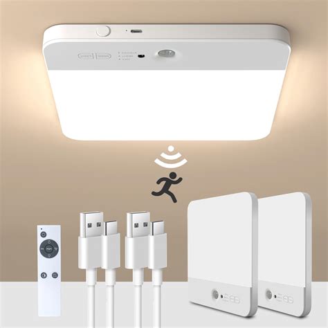 NARUNDREN 2Pack Motion Sensor Rechargeable Ceiling Light with Remote ...