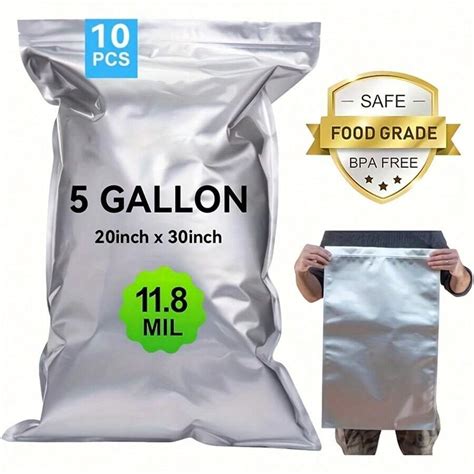 10pcs 5 Gallon Mylar Bags Resealable Mylar Aluminum Foil Bags For Long ...