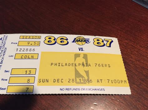 1986-87 LAKERS vs 76ers. Ticket Stub Julius Erving Last Game At The ...