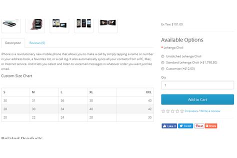 Opencart - Custom Size Chart