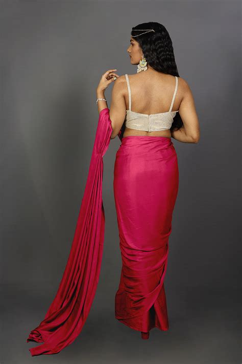 Shana Ombre Pink And Red Satin One Minute Saree Online – ONE MINUTE ...