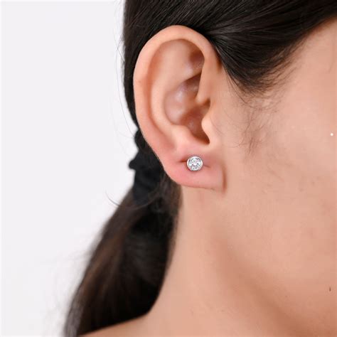 925 Sterling silver white gold round silver studs for womens and girls