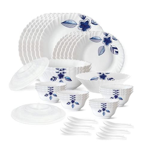 Buy Larah by Borosil Morning Glory Silk Series Opalware Dinner Set, 35 ...