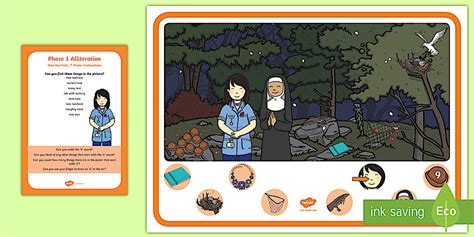 Alliteration Phase 1 Phonics Poster and Prompt Card - Twinkl