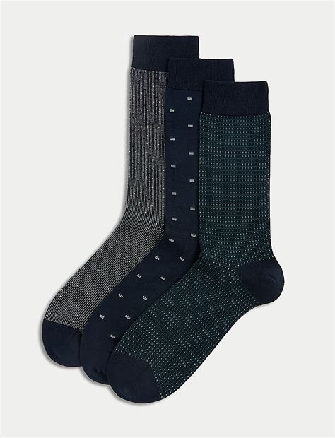 Buy 3pk Geometric Egyptian Cotton Rich Socks at Marks & Spencer