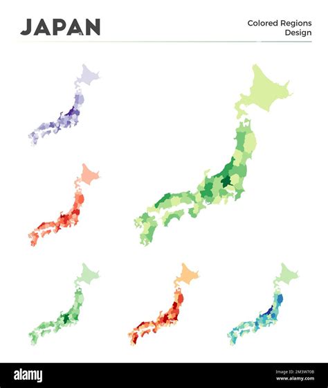 Japan map collection. Borders of Japan for your infographic. Colored country regions. Vector ...