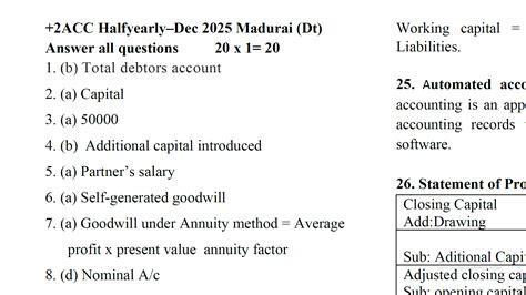 12th Accountancy Half Yearly Exam Full Answer Key English Medium 2025 ...