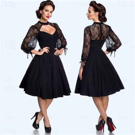 Retro Vintage 1950s Rockabilly Dress A-Line Dress Swing Dress Solid ...