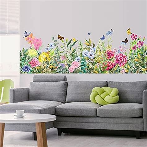 Large Flowers Vines Wall Decals Colorful Butterfly Floral Garden Wall ...