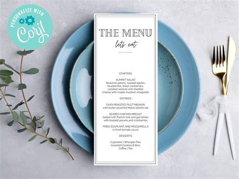 Buy Printable Modern Wedding Menu Template Editable Custom Food Menu ...