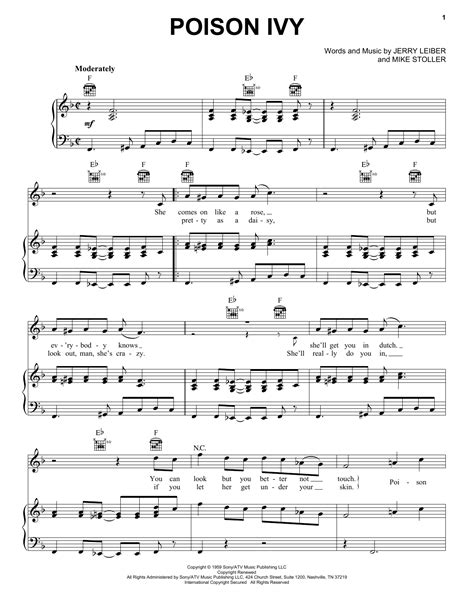 Poison Ivy by The Coasters Sheet Music for Piano, Vocal & Guitar Chords ...