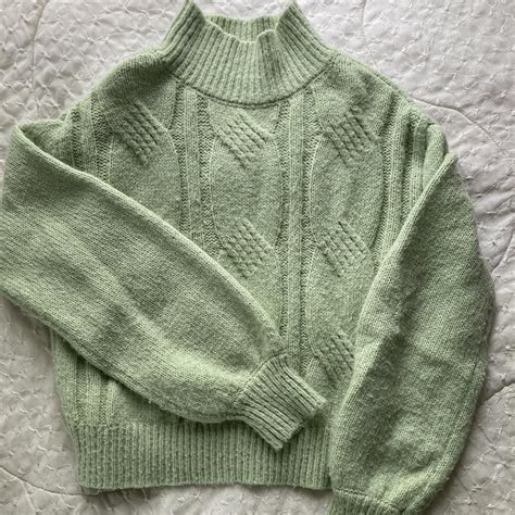 the CUTEST sage green mock neck sweater with puff... - Depop
