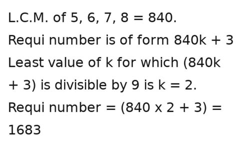 What is the least number which when divided by 5, 6, 7 and 8 leaves a ...