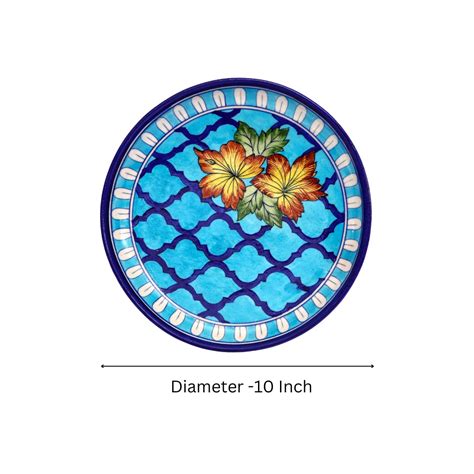 Handcrafted Blue Pottery Floral Decorative Plate—Blue – Natriel