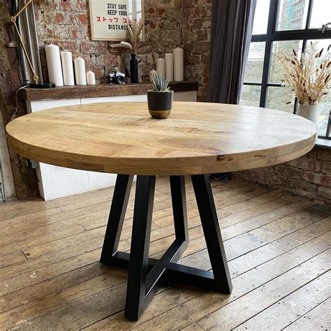 Ida Luxury Round Solid Mango Wood Industrial Dining Table With ...
